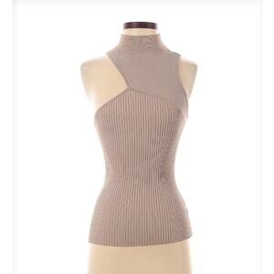 Intermix nude ribbed knit tank mock neck asymmetrical one-shoulder cutout small